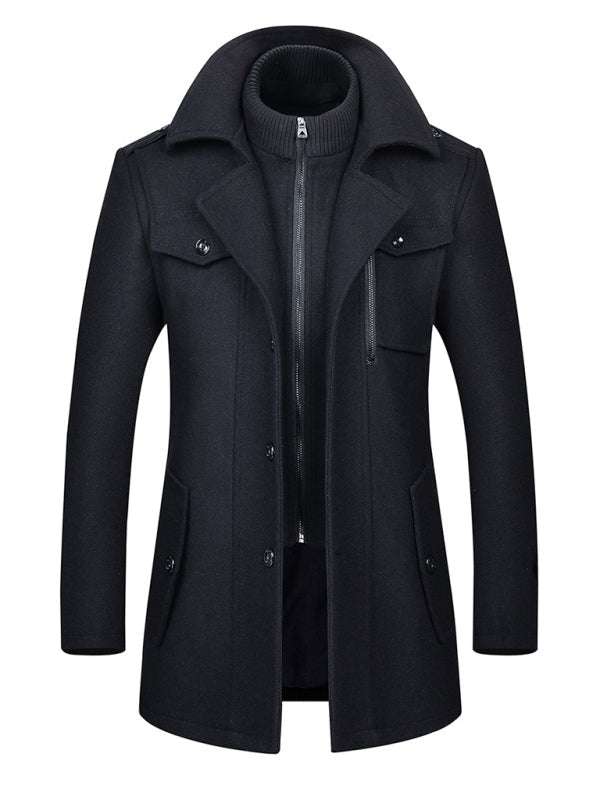 Apparel - Stylish Men's Wool Double Collar Zipper Coat for Autumn & Wi - Apparel | MENLL